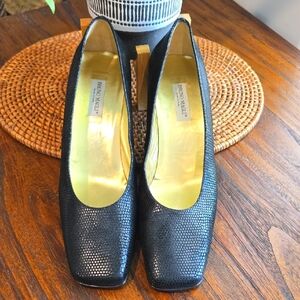 Bruno Magli Black Heels with Snake Textured Leather Made In Italy